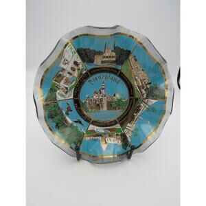 Disneyland Ruffled Blue Glass Candy Dish Bowl 1960's Sleeping Beauty's Castle